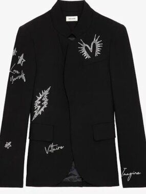 Zadig & Voltaire ‘Very Strass Heart Blazer’ Black Size 38/M $598